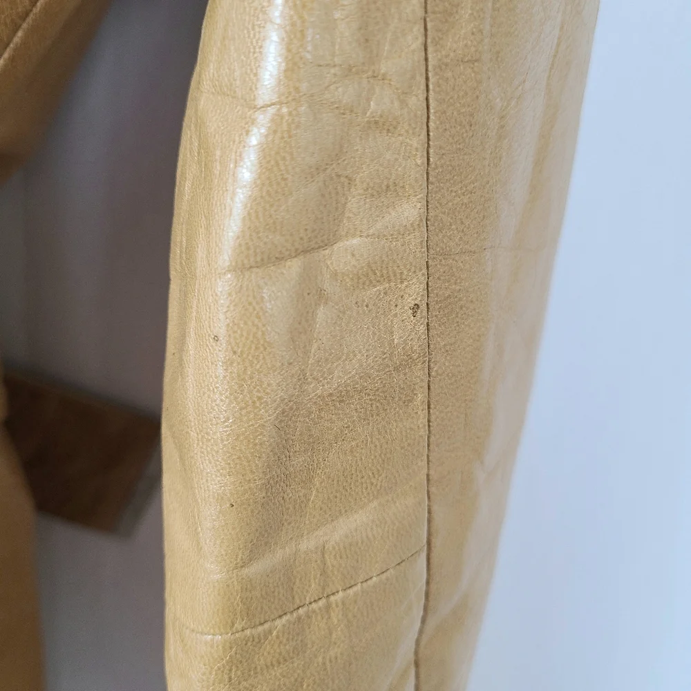 Express Y2K Tan Genuine Leather Vintage Belted Trench Coat - Picture 8 of 11